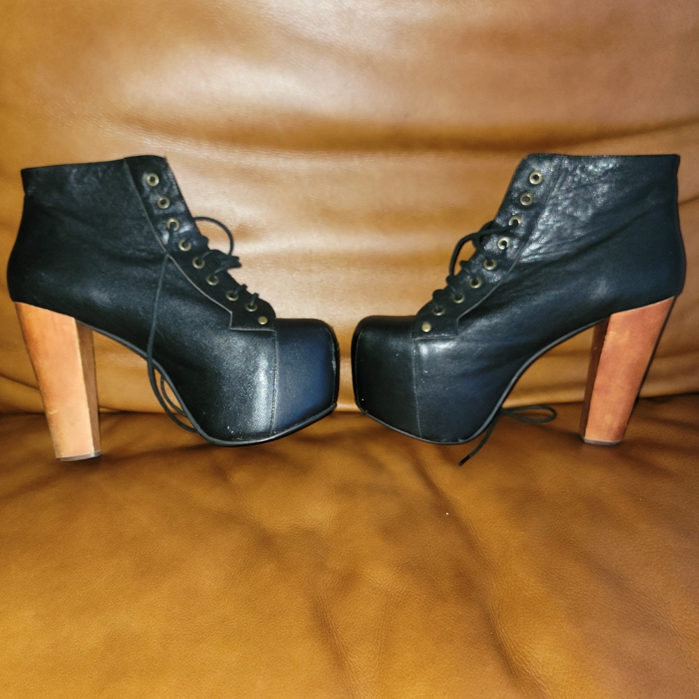 Jeffrey Campbell Black and Tan Lace-Up Boots
